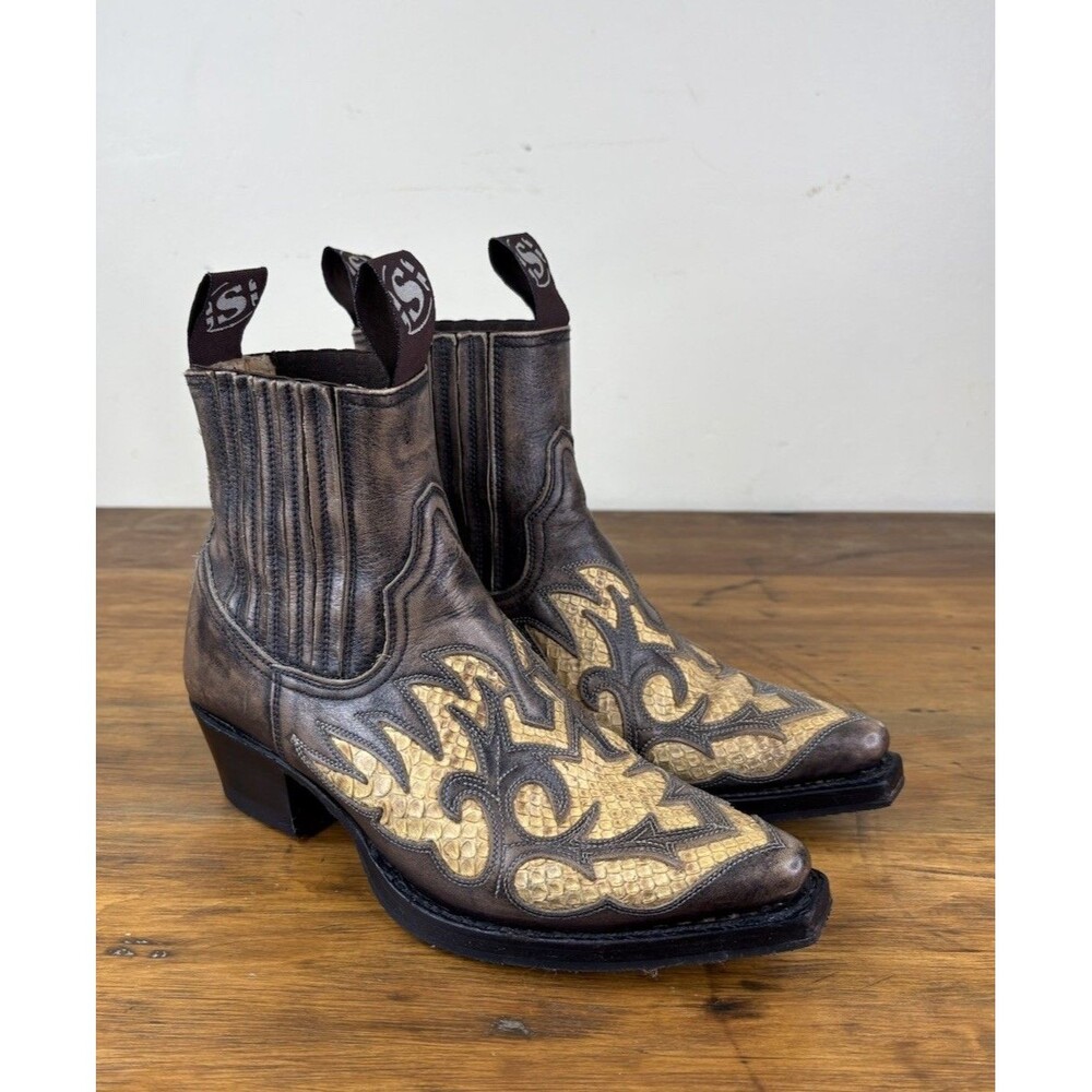 Sendra Exotic Python Ankle Boots Women’s Size 6.5 Brown Leather Cowboy Western